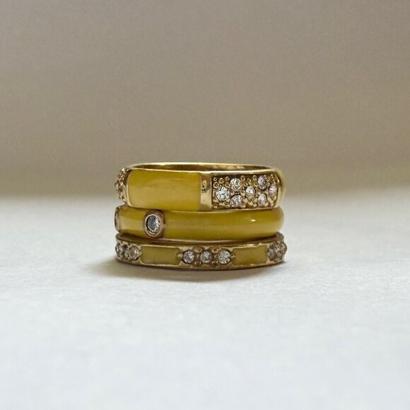 💛 Anthropologie Yellow Statement Rings | Set of 3 Bold Fashion Rings - Picture 3 of 3